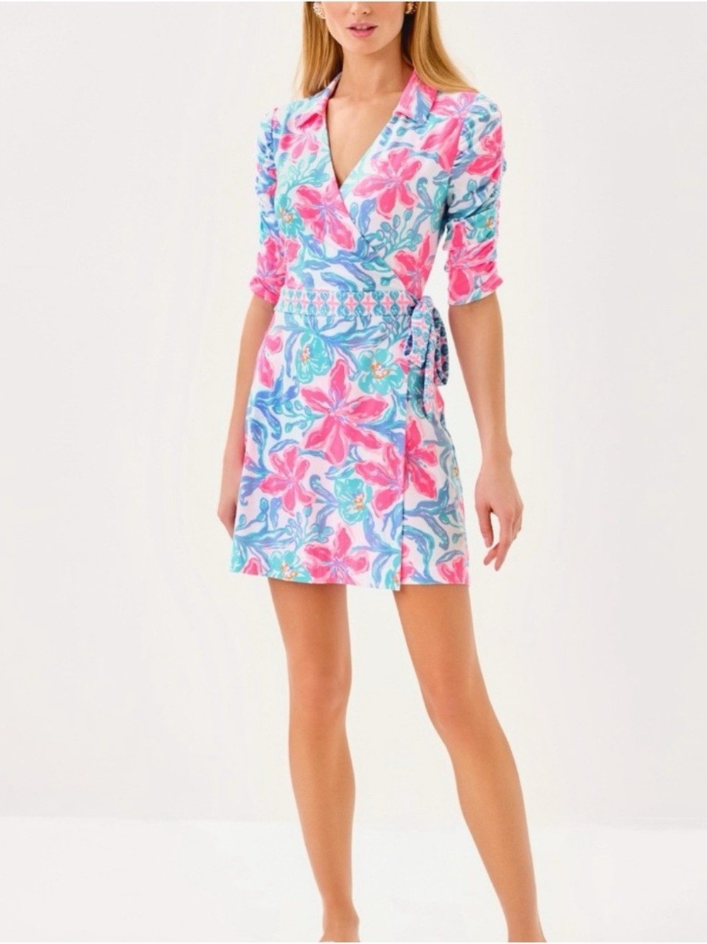 Lilly Pulitzer Pink Blue Green Floral Wrap Dress